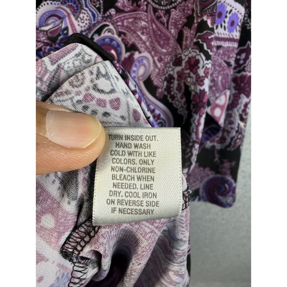 Dressbarn Tunic Top Womens XL Purple Paisley Beaded V Neck 3/4 Sleeve Stretch - Picture 5 of 10